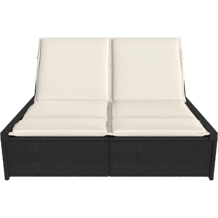 vidaXL Doppel-Sonnenliege mit Kissen Schwarz Poly Rattan 368179 – Bild 8