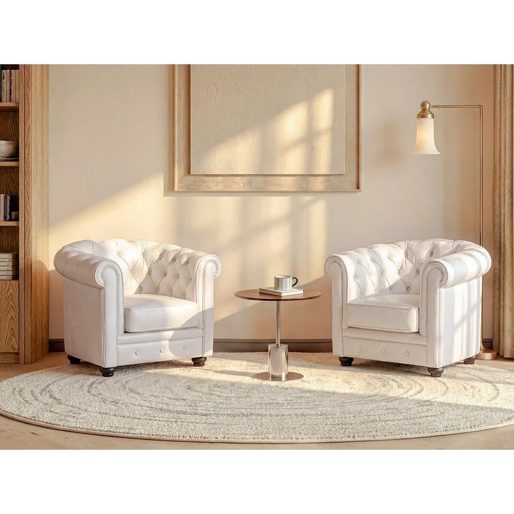 Vente-unique - CHESTERFIELD - Sessel mit gerader Rückenlehne - Holz, Platte - Holz - Weiß - 82 x 78 x 72 cm – Bild 2