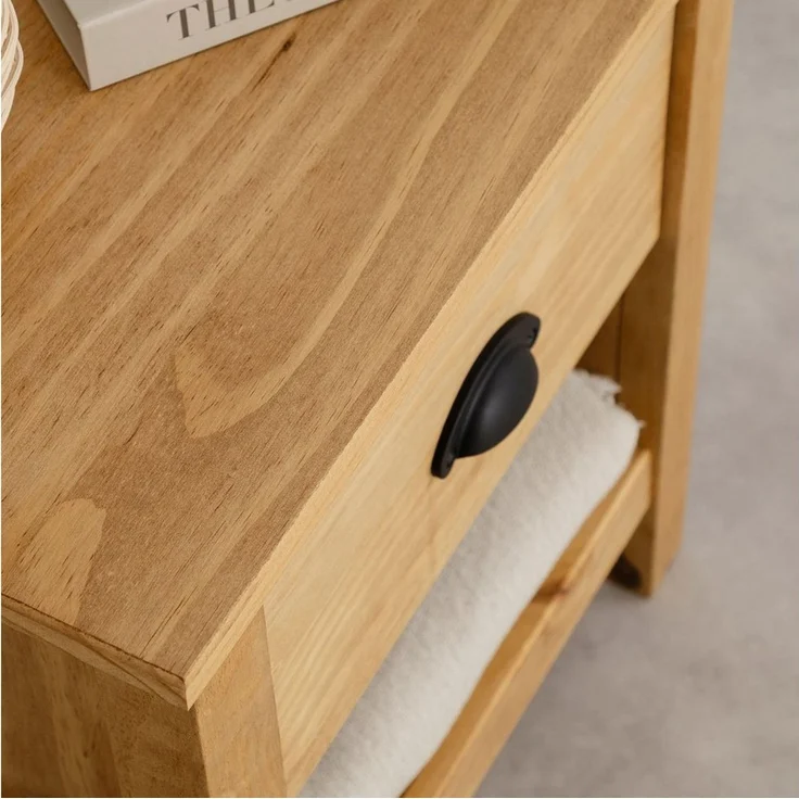 IDIMEX Nachtkommode TILLY, Nachtschrank mit Ablage und Schublade mit Muschelgriff gebeizt – Bild 3