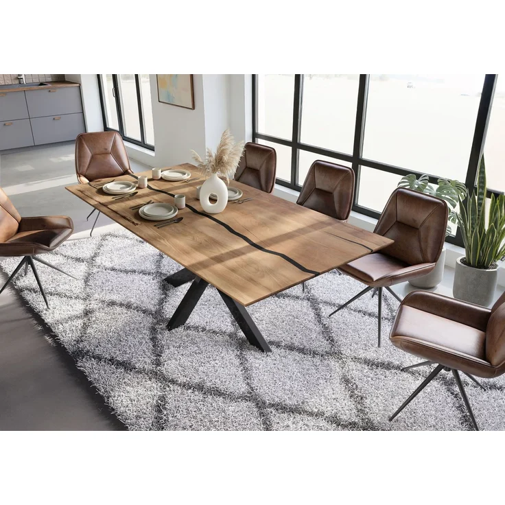 Esstisch Mango 200x100x74 natur lackiert / Epoxid schwarz, Kreuzgestell anthrazit glänzend EPOXY – Bild 3