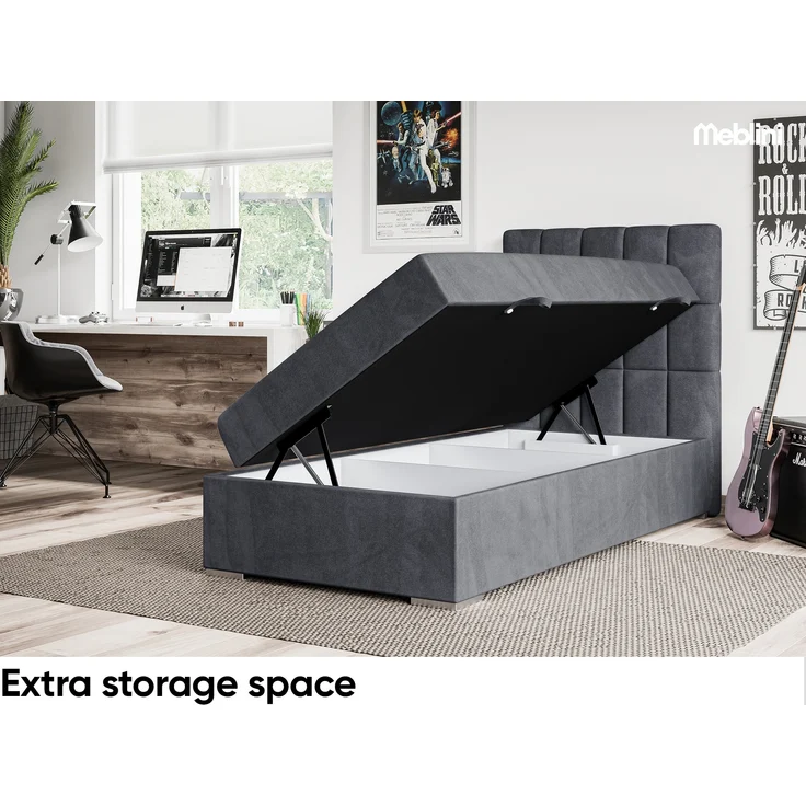 MEBLINI Boxspringbett LUKAS 90x200 cm mit Bettkasten - H3/Dunkelgrau Samt Gepolstert Einzelbett mit Topper & Taschenfederkern-Matratze - 90x200 Rechts – Bild 5