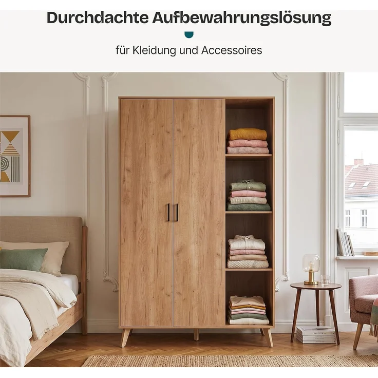 Kleiderschrank Norg 191x120x52 cm 2 Türen 8 Fächer Eicheoptik [en. casa] – Bild 3
