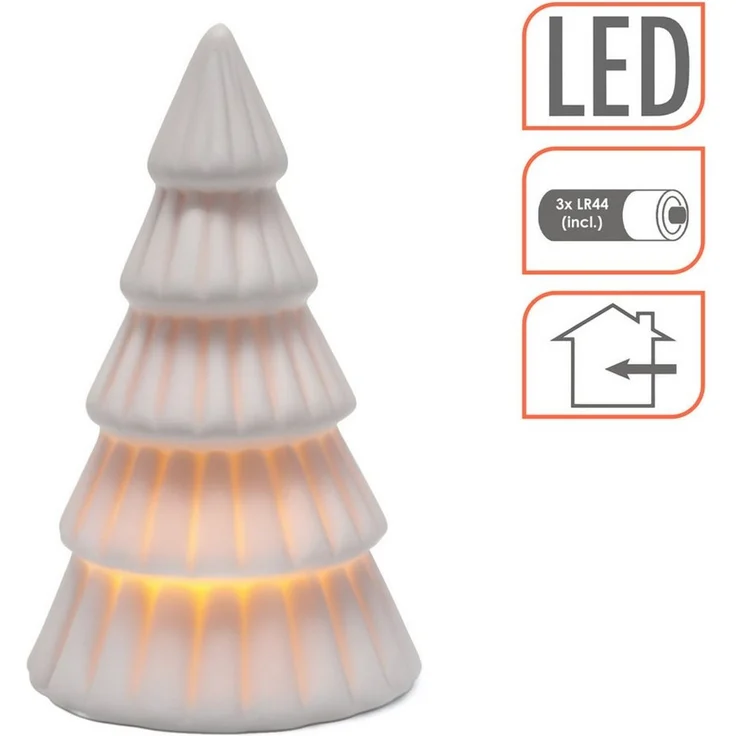 Spetebo LED-Dekofigur LED Porzellan Weihnachtsbaum matt weiß (Anzahl, 1 St, Stück), verstecktes Batteriefach – Bild 3