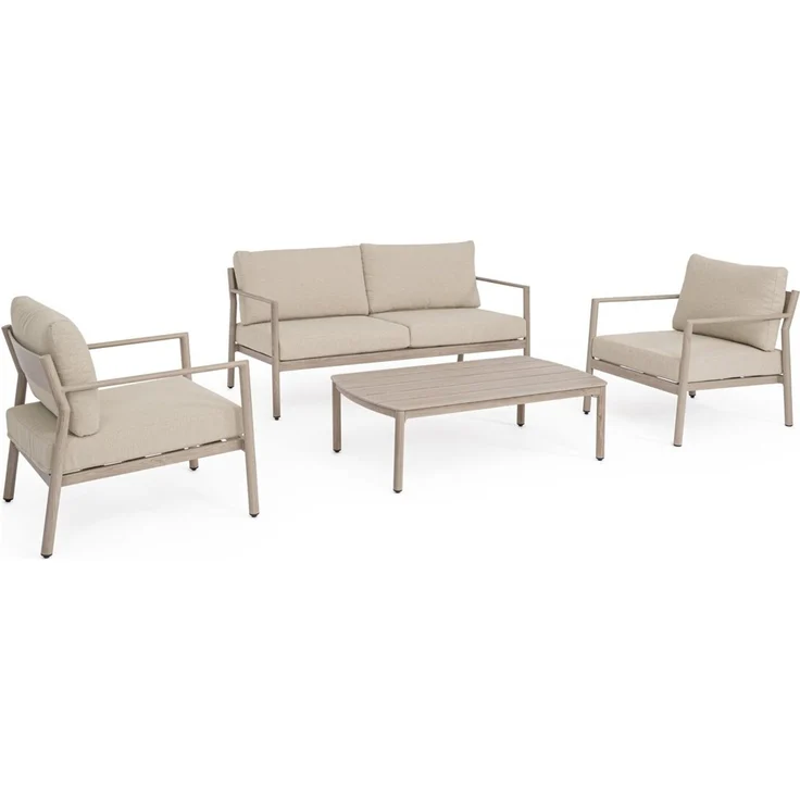 4er Garten-Set Risuri - Aluminium Timber Natur & Polyester-Stoff Beige – Bild 1