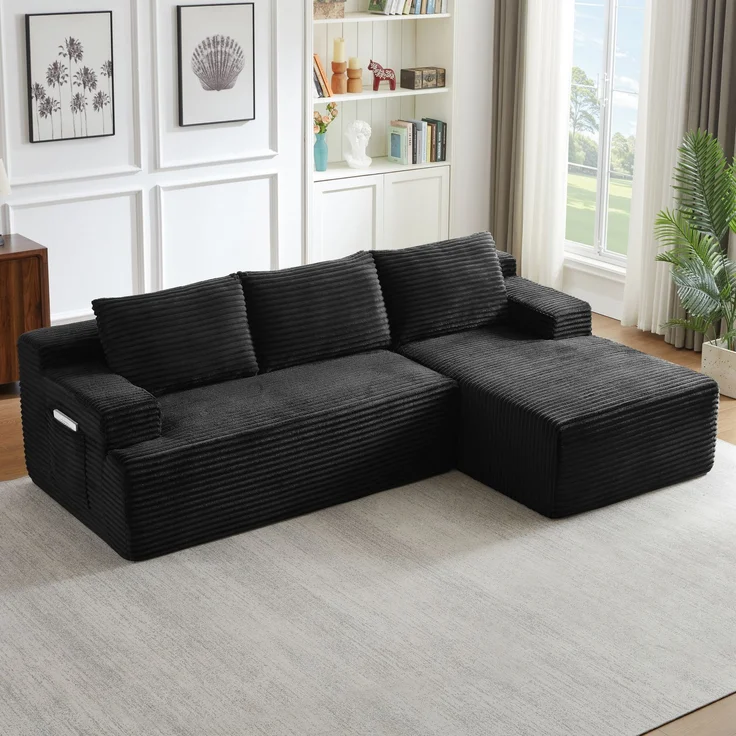 ZUBALIYA Knochenloses Sofa, L‑förmiges Cloud‑Ecksofa mit tiefem Sitzkomfort – ohne Montage, modulares Schlafsofa, 66 x 152 x 238 cm, Schwarz, Links – Bild 5
