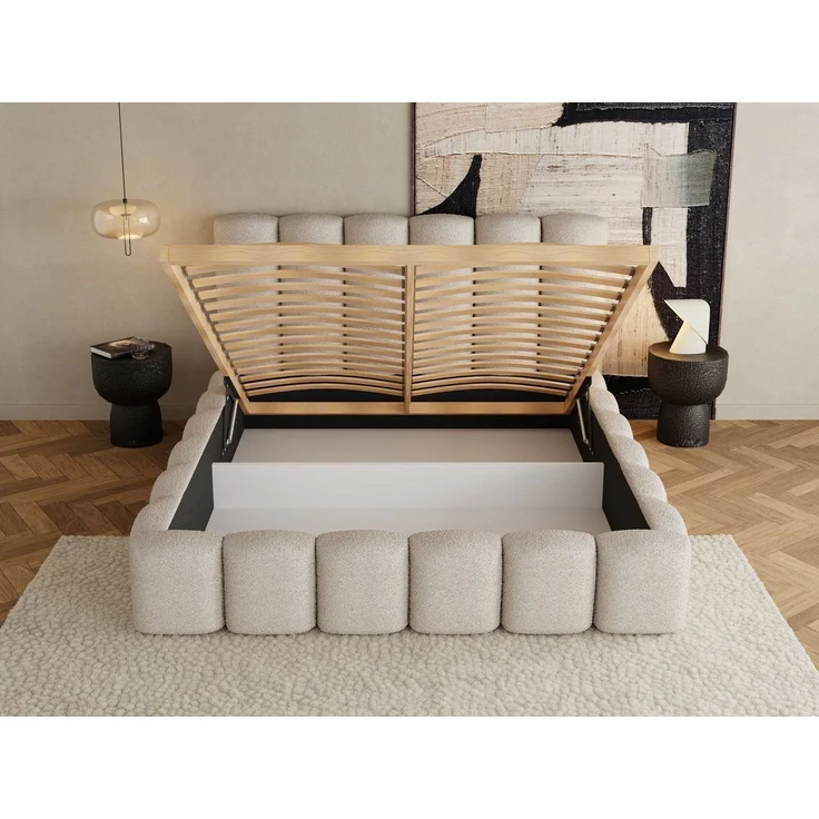 WFL GROUP Polsterbett Serenity mit Bettkasten und Lattenrost, Bettgestell, ohne Matratze (erhältlich in 5 Größen 120x200, 140x200, 160x200, 180x200, 200x200 cm), mit Stauraum, hohem Kopfteil, Boucle oder Samt Stoff, Made in EU – Bild 2