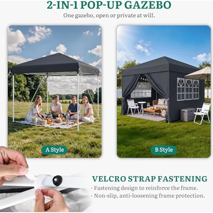 YITAHOME Pavillon mit Seitenwänden, 3x3 m wasserdichte zusammenklappbares Garten Vordach, Ganzjahres Camping Pavillon UV-Schutz mit Heringen,Seil,Tragetasche,Gewichtsbeuteln Veranstaltungen,dunkelgrau – Bild 4