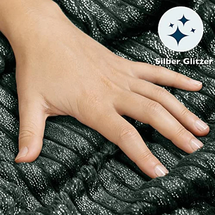Beautissu Elisa Kuscheldecke, Schwarz, 220x240 cm, aus 100% Mikrofaser Polyester, pflegeleicht und extrakuschelig mit Glitzereffekt – Bild 7