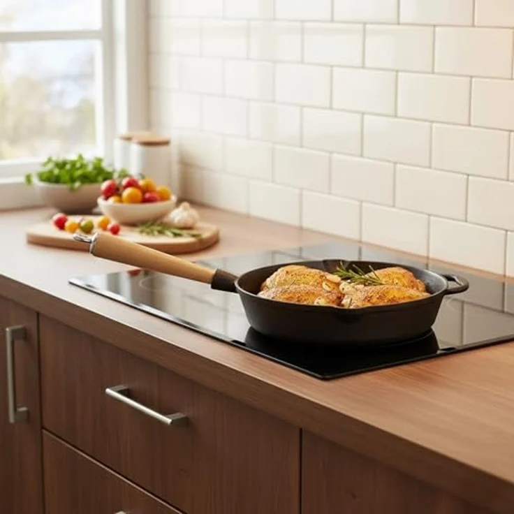 Mahlzeit Grillpfanne Polierte Gusseisenpfanne Ø 27 cm, Bratpfanne mit zwei Ausgießern, Gusseisen (1-tlg) – Bild 2