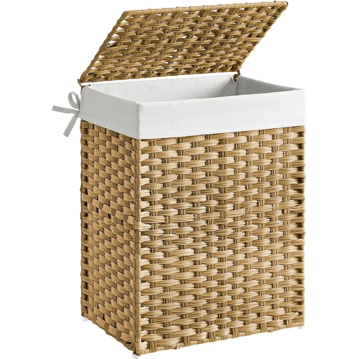 Songmics Wäschekorb handgeflochten, Rattan Naturfarben, 90L 46 x 33 x 60 cm – Bild 1
