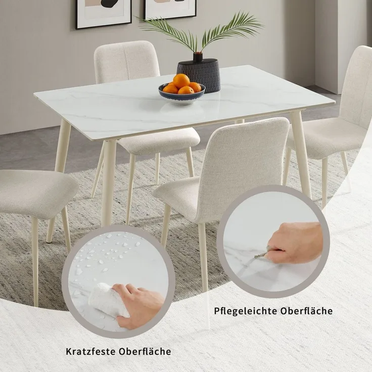 OTTO home Essgruppe Kryce, (Set, 5-tlg, 120 cm Esstisch + 4 Stühle), Strukturstoff, robustem Metallgestell, Tischplatte aus Sinterstein