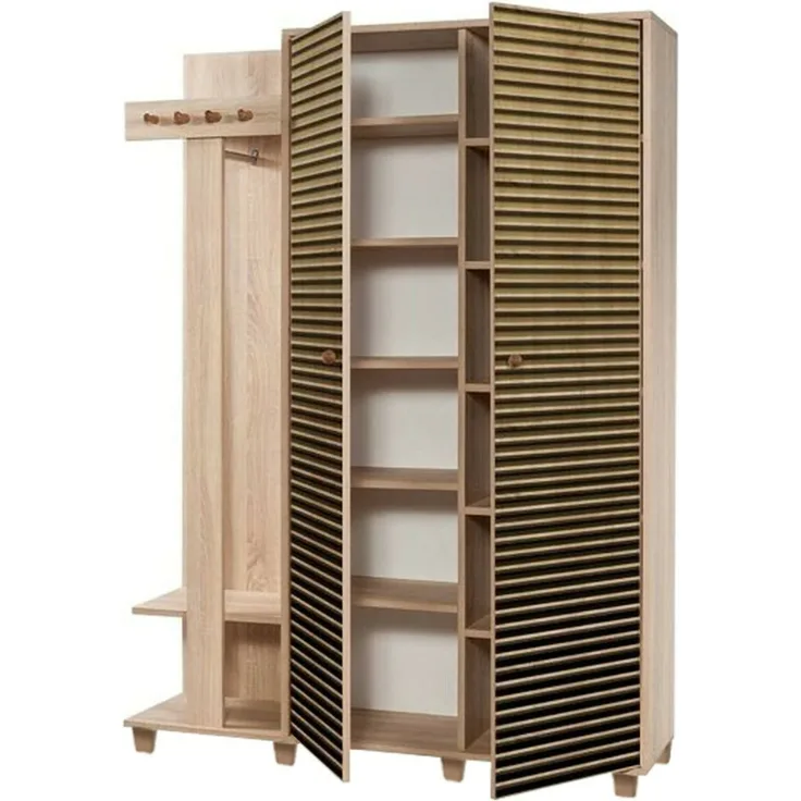 Dmora Eingangsmöbel Liana, Moderner Eingang, Wandgarderobe, Multifunktions-Aufbewahrungskonsole, 135x36h194 cm, Eiche