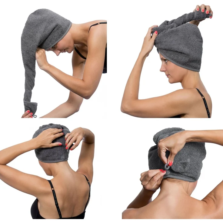 ZOLLNER Turban-Handtuch, Walkfrottier (1-St), 23 x 64 cm, 100% Baumwolle, mit Knopfverschluss – Bild 3