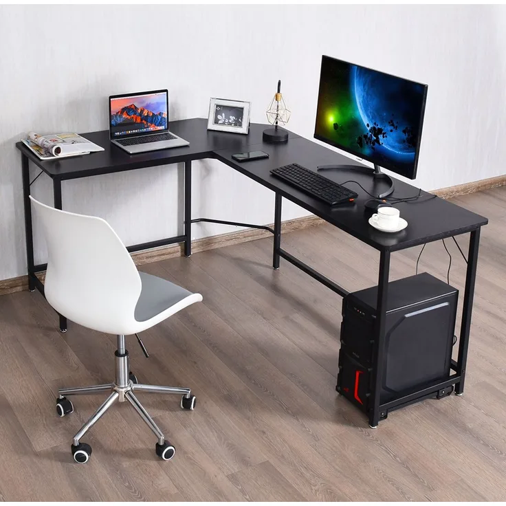 L-Form Computertisch PC Eckschreibtisch Winkelschreibtisch Schwarz/Natur 168 x 125 x 74 cm-Schwarz