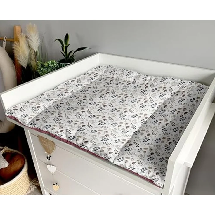 Wickelauflage Set 6-teilig – Wickelunterlage aus Baumwolle & Waffelstoff – Baby Wickelauflage – Geschenk zur Babyparty – Wickeltischauflage – 85x75 cm (Breite x Tiefe), Zweige und Beerenfarbe – Bild 6