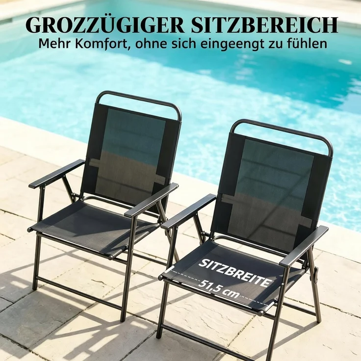 Vielseitiger Freizeitstuhl,Klappbarer Outdoor-Stuhl mit hoher Rückenlehne und Armlehnen,Leichter Faltstuhl(nur mit 4pcs Stuhle)--Schwarz--65x60x94cm--YOUDENOVA – Bild 7