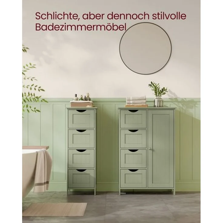 Vasagle Badezimmerschrank mit 4 Schubladen und verstellbarer Ablage, MDF, waldgrün, 82 x 30 x 55 cm – Bild 2