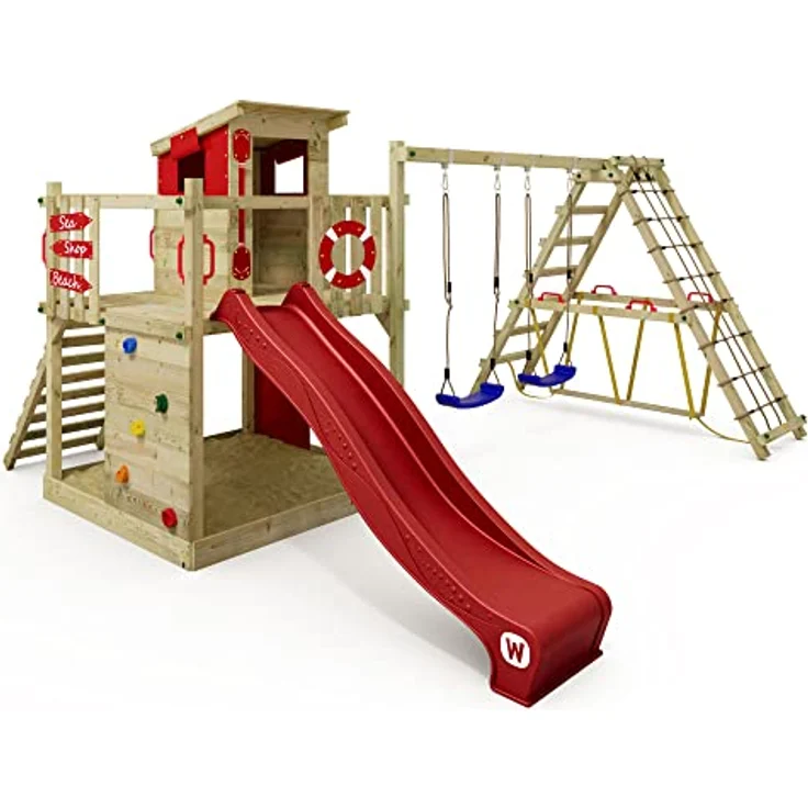 Wickey Spielturm Smart Surf, Abenteuer-Stelzenhaus mit Schaukel, Rutsche und 10 Jahren Garantie - Kesseldruckimprägniertes Massivholz, Podesthöhe 120 cm – Bild 1