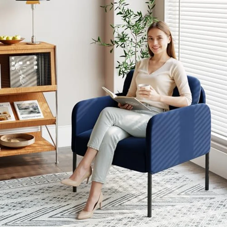 COLAMY Gepolsterter Ohrensessel 2er Set aus Samt – Moderner Lounge-Sessel mit weicher Rückenlehne, Komfortabler Sessel für Wohnzimmer, Schlafzimmer, Apartment & Leseecke, Blau – Bild 4