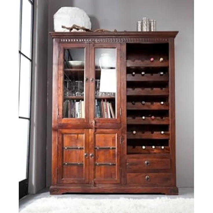 Weinschrank Akazie 144x47x180 nougat lackiert OXFORD #519 – Bild 5