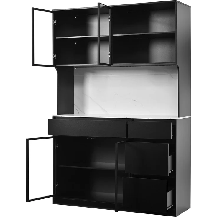 ZUBALIYA Vitrine, mit Schubladen, mit Stauraum, mit LED-Beleuchtung, H 180 × T 40 × B 120 cm, Schwarz / Weiß, MDF – Bild 5