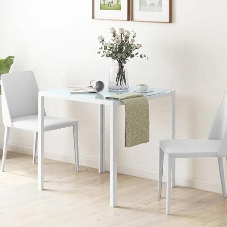HOMCOM Esstisch für 4 Personen, aus Hartglas (Esszimmertisch, 1-St, Küchentisch), bis 80 kg belastbar, für Küche, Esszimmer, 75 x 75 x 75 cm, Weiß – Bild 3