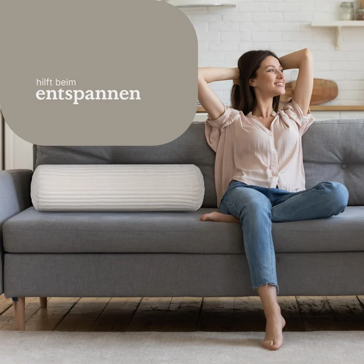 Kissenrolle XXL ( 70cm x Ø22cm ) - Cord Optik Creme – Bild 7
