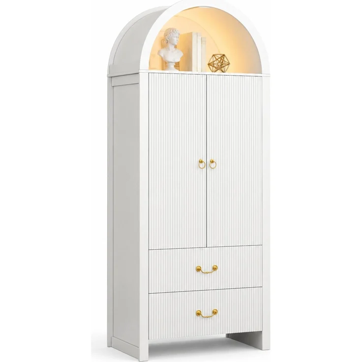 Hochschrank 76 x 38 x 180 cm in Weiß mit App-gesteuerter LED-Beleuchtung und geriffelter Front – Bild 6