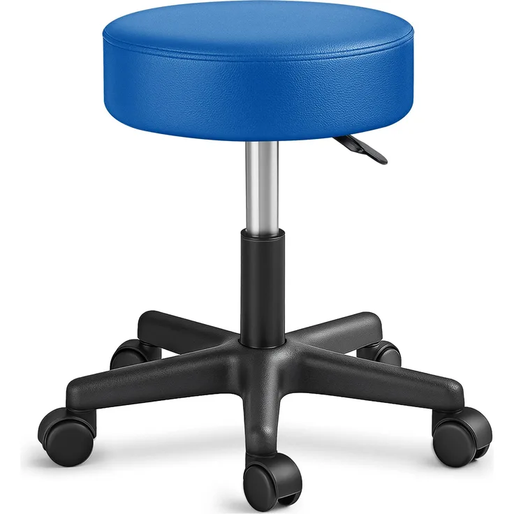 TRESKO® Rollhocker mit Lehne 150 kg Blau | Arbeitshocker höhenverstellbar 46-58 cm | Drehhocker mit Rollen | Bürostuhl Hocker Drehstuhl Kosmetikhocker