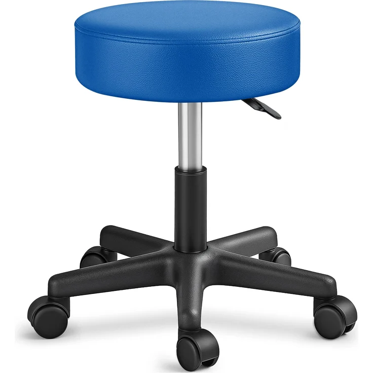 TRESKO® Rollhocker mit Lehne 150 kg Blau | Arbeitshocker höhenverstellbar 46-58 cm | Drehhocker mit Rollen | Bürostuhl Hocker Drehstuhl Kosmetikhocker – Bild 1