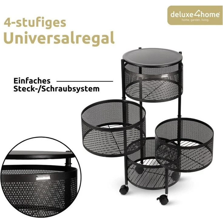 deluxe4home Rollwagen Küchenwagen mit 4 Ebenen I Rollbarer Aufbewahrungswagen, Schwenkbare Fächer – Bild 2