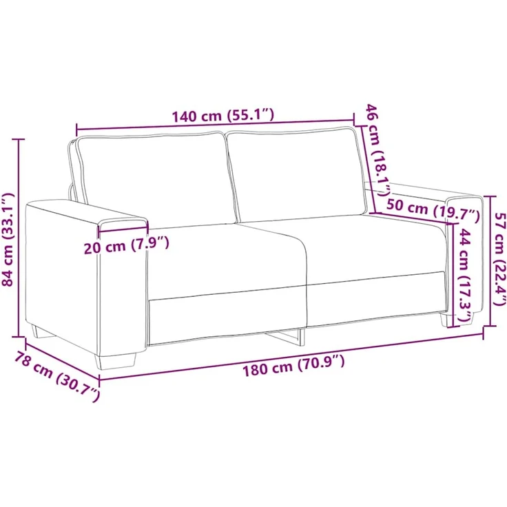 vidaXL 2-Sitzer Sofa Schwarz 180x78x84 cm Stoff 4104982 – Bild 8