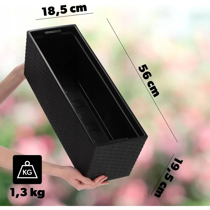 KADAX Blumentopf Balkonkasten + Einsatz 19x56cm Schwarz – Bild 2