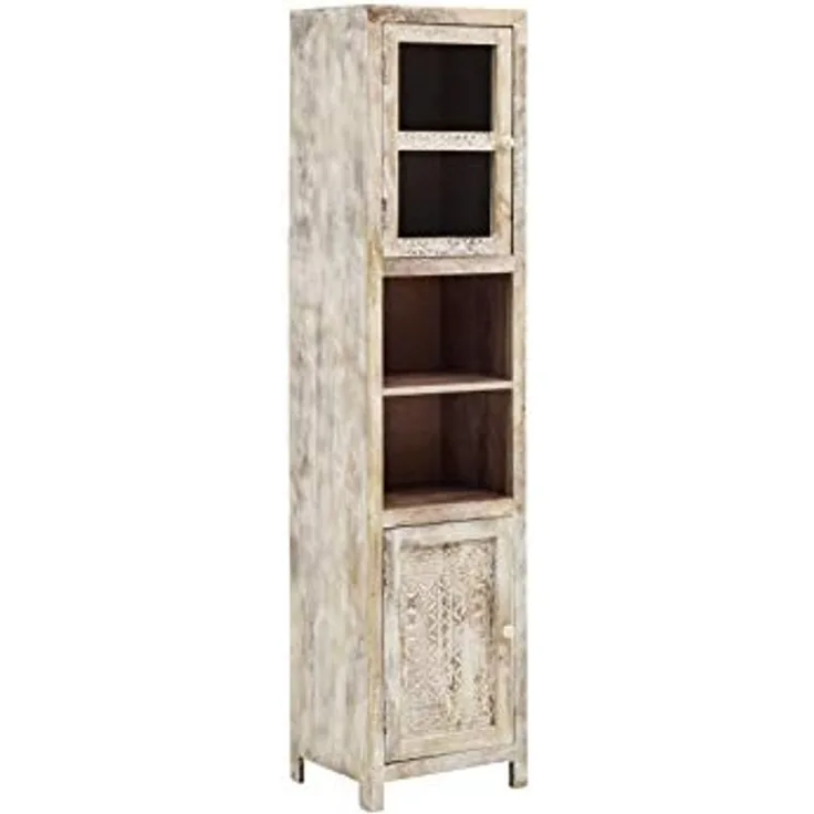 Hochschrank Badezimmer massivum Bitna Mangoholz natur 43x180x35 cm Badhochschrank Holzschrank Landhausstil Boho rustikal hell