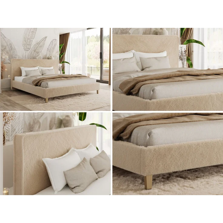 Design Polsterbett LUMARO CLASSIC 180x200 cm mit Lattenrost & 12cm hohen Füßen, Doppelbett mit Kopfteil, Konfigurierbar, Pocket Matratze - Beige Plüsch - VIRE LUX – Bild 2