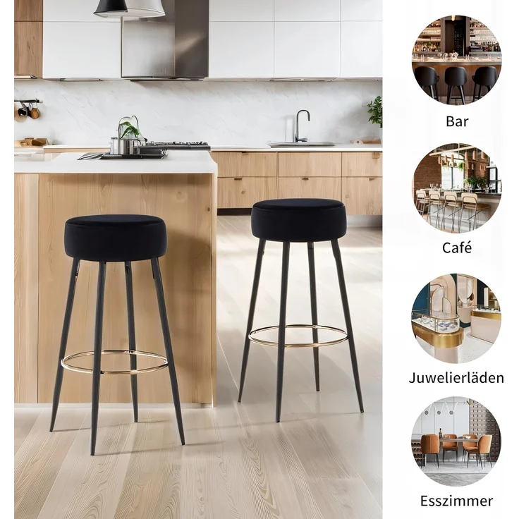 Duhome Barhocker (5168F), Barstühle 2er Set Runde Tresenhocker Samt Bistrohocker mit Fußstütze – Bild 7