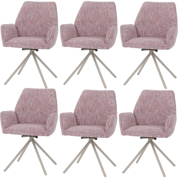 6er-Set Esszimmerstuhl HWC-G67, drehbar Auto-Position Metall Chenille (410g/m²) ~ Gestell creme, rosa – Bild 9