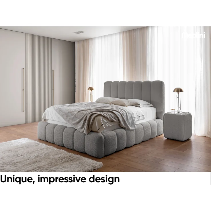 MEBLINI Polsterbett 200x200 mit Lattenrost mit Matratze - CARLOS - Grau Boucle - Bubble Bett - Cloud Bett - Marshmallow Bed - Kopfteil Bett mit Stauraum – Bild 2