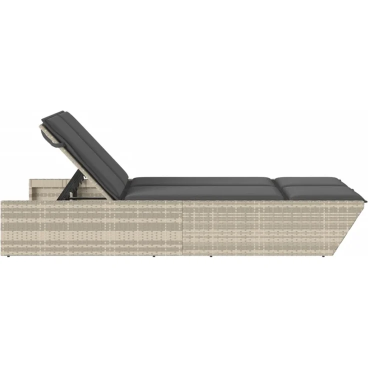 vidaXL Doppel-Sonnenliege mit Kissen Hellgrau Poly Rattan 368184 – Bild 3