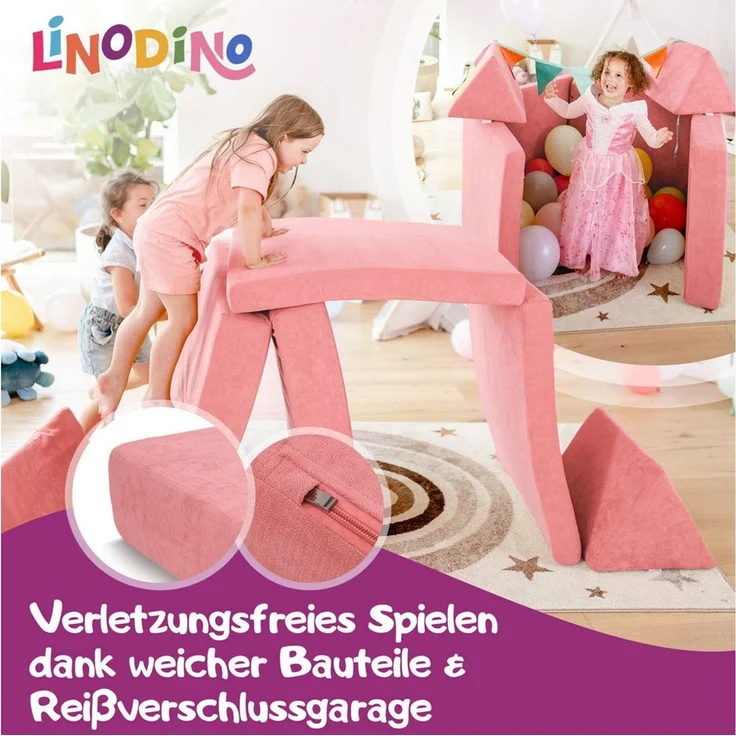 Linodino Kindersofa Spielsofa I aus Schaumstoff Bausteine I Spielcouch für Kinder, Wasserfeste Unterbezüge, Waschbare Chenille Bezüge 30° – Bild 2