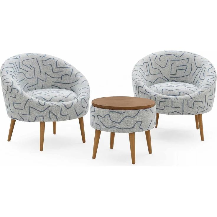 Hanah Home Elegantes Ohrensessel- und Couchtisch-Set (3-teilig), Dunkelblau & Weiß, 100% melaminbeschichtet, perfekt für modernes Wohnen – Bild 2