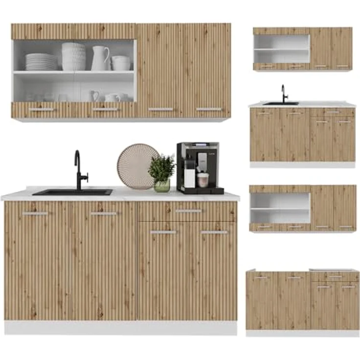 Vicco Singleküche R-Line, Küchenblock in Eiche Artisan und Weiß, rechteckig, 140x81.6x60 cm, Holzwerkstoff – Bild 9