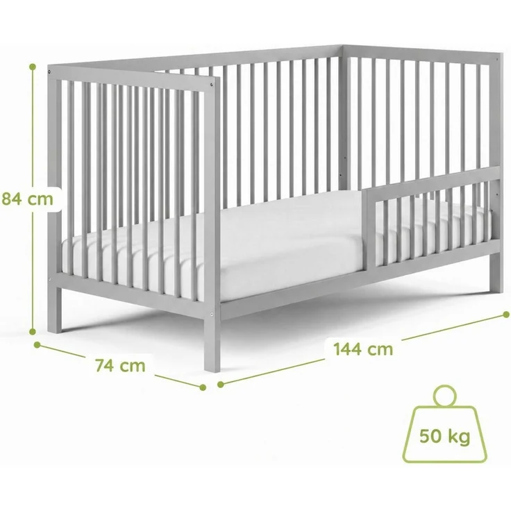 Kids Collective Babybett Kinderbett Gitterbett Baby Bett mit Rausfallschutz 60x120 70x140, stabiles Buchenholz, made in Europe 70x140 cm Grau – Bild 3
