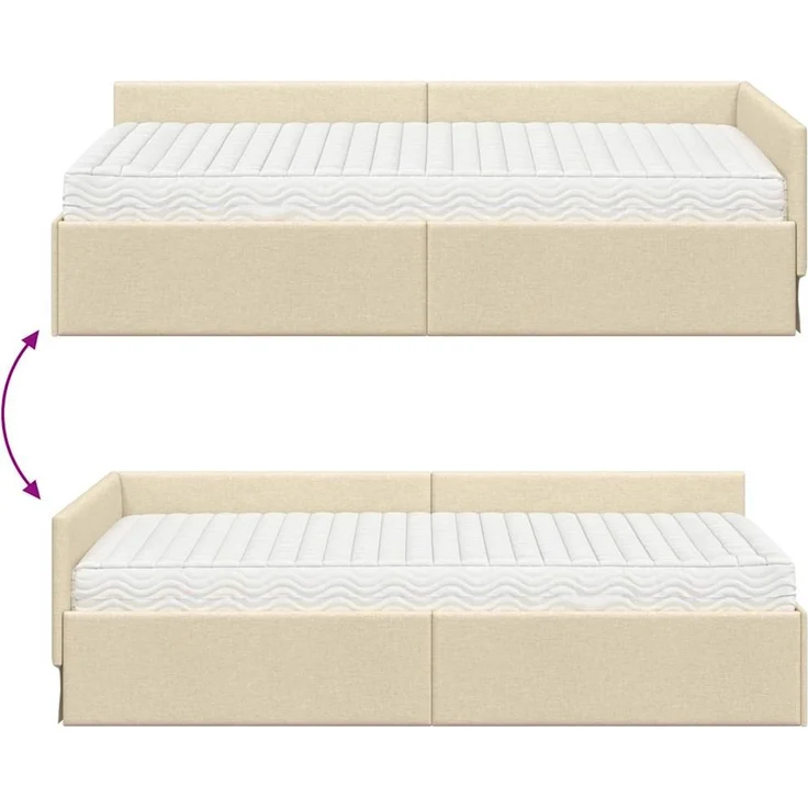 vidaXL Eckbettgestell mit Matratze 2 stk. Creme 90 x 200 cm Stoff 3393603 – Bild 12