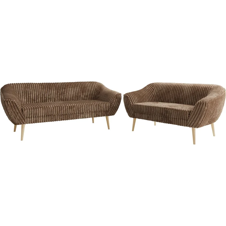 Skandinavisches Sofa Set PIRS 3-2, Komplettset, Wellenfederung, Buche Füße, Sitzgruppe, Polstermöbel Set - Braun Cord – Bild 7