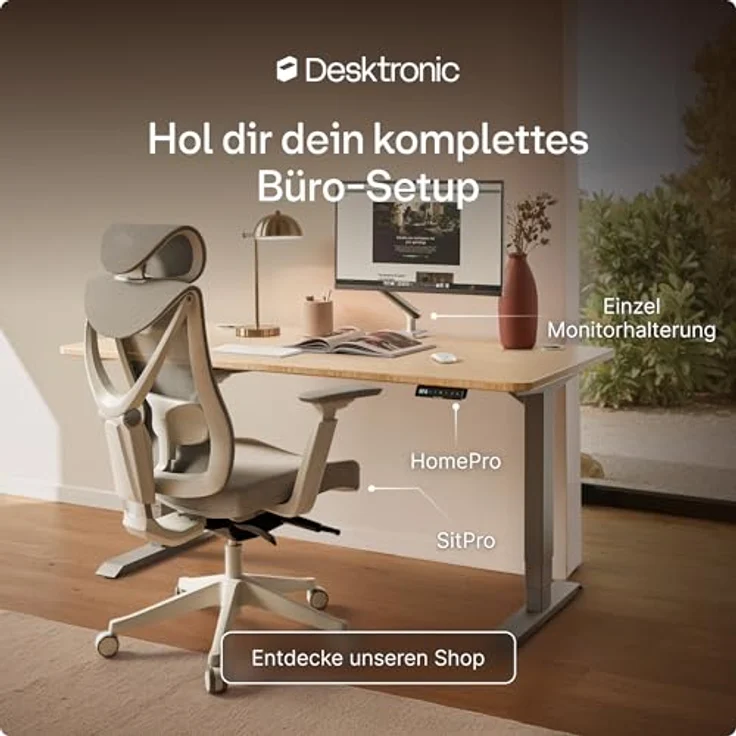 Desktronic Höhenverstellbarer Schreibtisch aus Bambus (140x70 cm) – Elektrisch höhenverstellbar mit flüsterleisem Dual-Motor & Touchscreen – Hohe Tragfähigkeit – Stehtisch HomePro – Bild 10