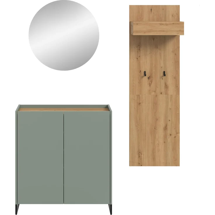 Garderobenkombination B/H/T: 197x175x32 cm in Salbei Nachbildung und Artisan Oak Nachbildung – Bild 2