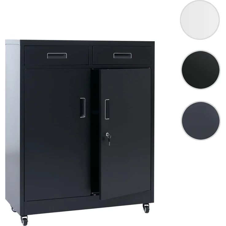 Aktenschrank HWC-O89, Stahlschrank Büroschrank, Rollen Türen Schubladen abschließbar Metall 116x90x40cm ~ schwarz – Bild 9