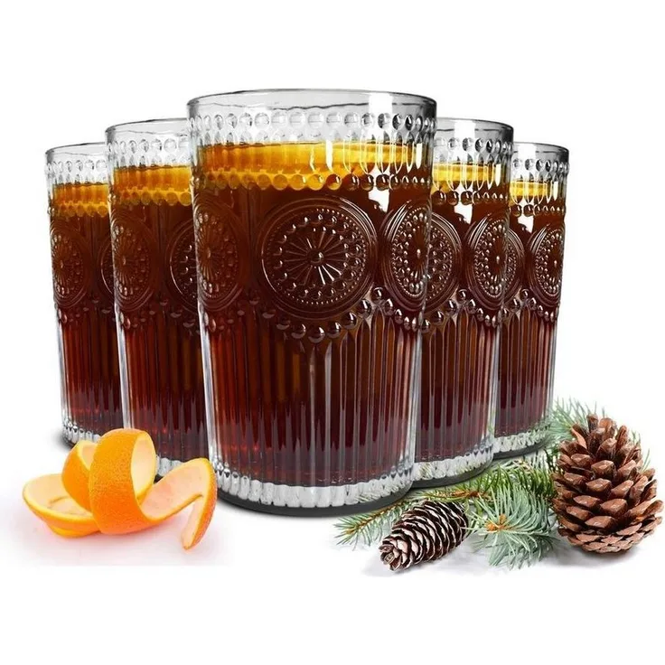 6 Longdrinkgläser 340ml mit Relief Sonne Wassergläser Saftgläser Cocktailgläser