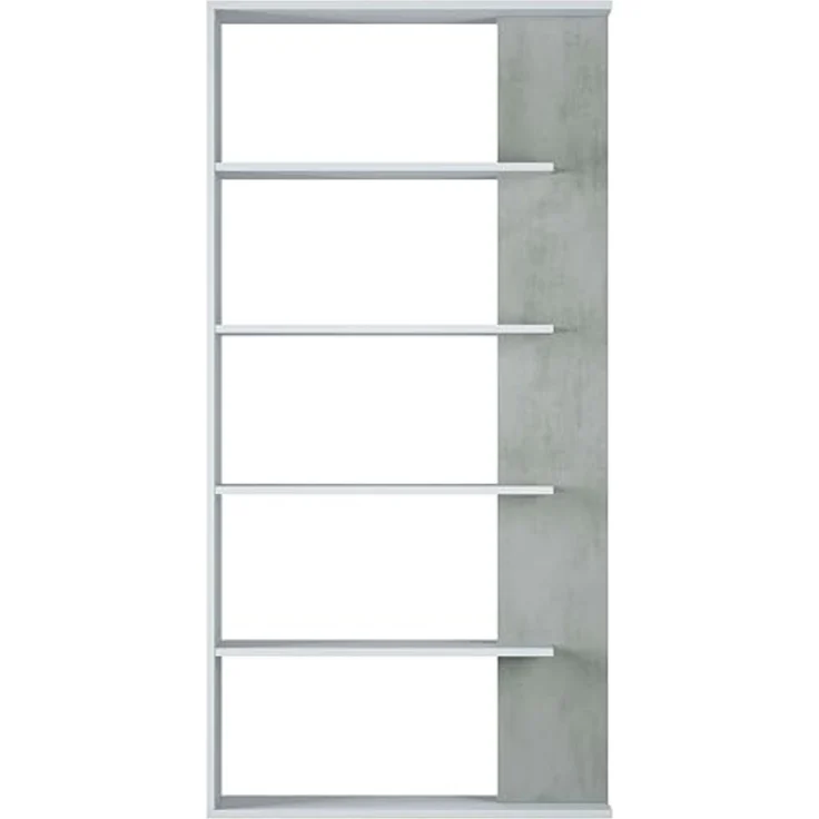 Habitdesign Alida, Regal mit 5 Regalböden, Bücherregal für Esszimmer, Wohnzimmer, Finish in Arktisweiß und Zementgrau, Maße: 180 cm (H) x 90 cm (B) x 25 cm (T) – Bild 5